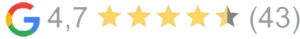 Avaliação de 4,7 estrelas no Google com 43 avaliações